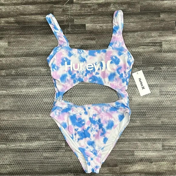 NWT Women’s Size Medium Hurley Blue & Purple Tie Dye Monokini Logo Swimsuit - Picture 1 of 11